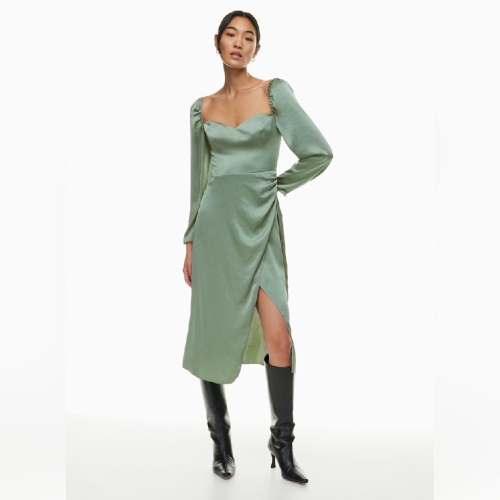 Aritzia Wilfred Anfora Satin Long Sleeve Dress Gallery Green Sage Size 8